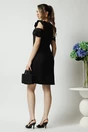 Rochie LaDonna office din stofa neagra cu volane la maneci