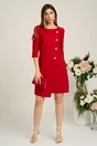 Rochie LaDonna office din stofa rosie cu nasturi perlati