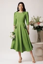 Rochie LaDonna office din stofa verde cu flori maxi pe buzunare, 3, dyfashion.ro