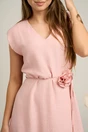 Rochie LaDonna din viscoza roz cu cordon si floare in talie
