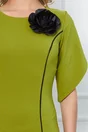 Rochie LaDonna verde cu benzi negre si accesoriu floare maxi