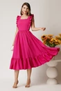Rochie Lauren midi fucsia din triplu voal cu volane si spatele gol, 3, dyfashion.ro