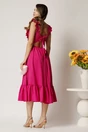 Rochie Lauren midi fucsia din triplu voal cu volane si spatele gol, 2, dyfashion.ro