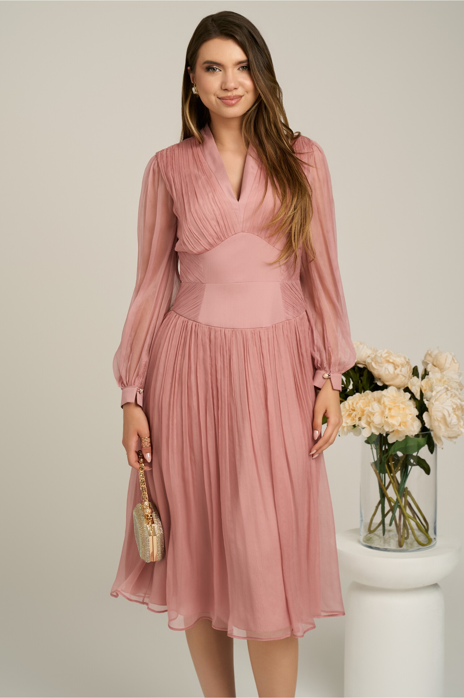Rochie Leonard Collection din matase naturala roz
