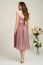 Rochie Leonard Collection eleganta din matase naturala lila cu floricele pe umeri