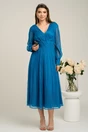 Rochie Leonard Collection eleganta din matase naturala turcoaz