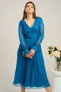 Rochie Leonard Collection eleganta din matase naturala turcoaz