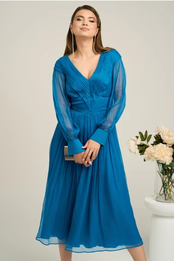 Rochie Leonard Collection eleganta din matase naturala turcoaz