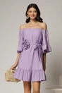 Rochie lila din vascoza cu volan la baza si maneci trei sferturi, 1, dyfashion.ro