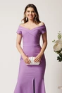 Rochie lila lunga din stofa cu decolteu barcuta si crapatura pe picior- LaDonna, 3, dyfashion.ro