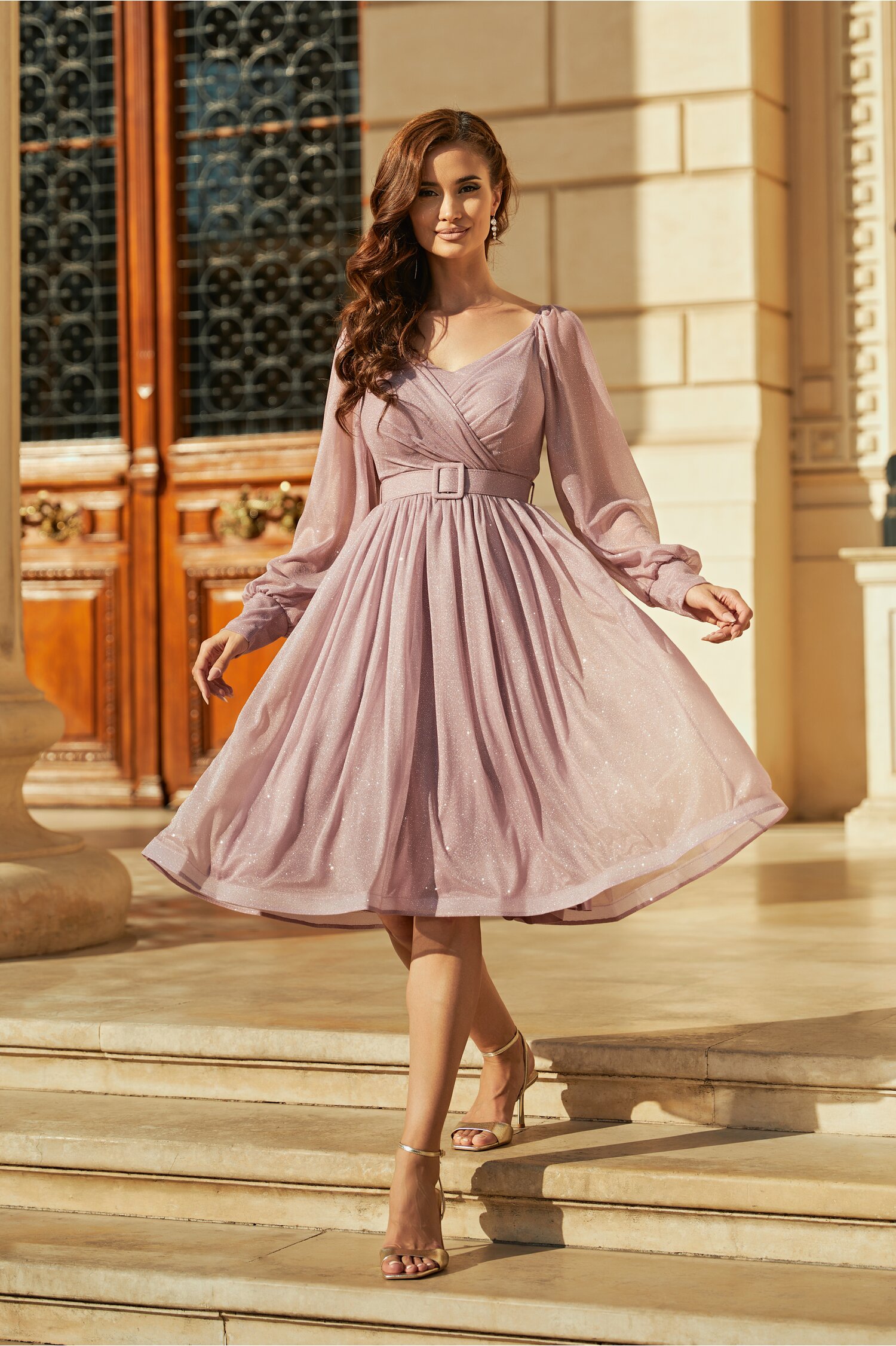 Rochie Livia lila din tulle cu glitter