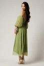Rochie Luna lunga verde din voal plisat in clos cu umeri goi si maneci bufante, 3, dyfashion.ro