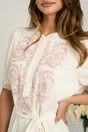 Rochie lunga alba din viscoza cu broderie pastelata si cordon in talie, 3, dyfashion.ro