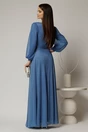 Rochie lunga albastra cu glitter cu decolteu petrecut si cordon in talie, 2, dyfashion.ro