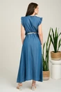 Rochie lunga albastra din denim in clos cu nasturi la bust si cordon in talie, 2, dyfashion.ro