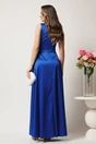 Rochie lunga albastra din tafta cu flori la bust- Ella Collection Madison, 3, dyfashion.ro
