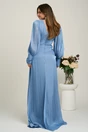Rochie lunga albastra din voal plisat cu strasuri in talie, 2, dyfashion.ro
