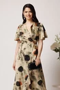 Rochie lunga bej cu buline negre din satin cu croi petrecut, 3, dyfashion.ro