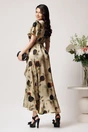 Rochie lunga bej cu buline negre din satin cu croi petrecut, 2, dyfashion.ro