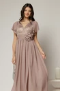 Rochie lunga bej de ocazie cu broderie la bust si detaliu in talie, 3, dyfashion.ro