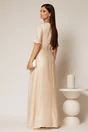 Rochie lunga bej de seara din voal  cu accesoriu in talie, 2, dyfashion.ro