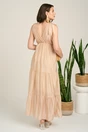 Rochie lunga bej din tencel cu funde la umeri, 2, dyfashion.ro