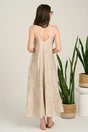 Rochie lunga bej din viscoza cu croi tip A si bretele subtiri, 2, dyfashion.ro