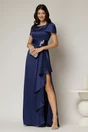 Rochie lunga beumarin din satin cu slit pe picior si aplicatie pe talie, 1, dyfashion.ro