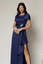 Rochie lunga beumarin din satin cu slit pe picior si aplicatie pe talie, 3, dyfashion.ro