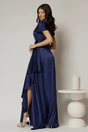 Rochie lunga beumarin din satin cu slit pe picior si aplicatie pe talie, 2, dyfashion.ro