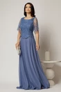 Rochie lunga bleu de seara din voal si aplicatii de paiete la bust, 1, dyfashion.ro