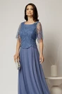 Rochie lunga bleu de seara din voal si aplicatii de paiete la bust, 3, dyfashion.ro