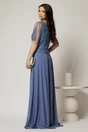Rochie lunga bleu de seara din voal si aplicatii de paiete la bust, 2, dyfashion.ro