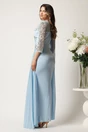 Rochie lunga bleu din neopren cu strasuri si tull, 3, dyfashion.ro