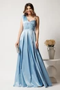 Rochie lunga bleu din tafta in clos cu strasuri la bust- Moze, 1, dyfashion.ro