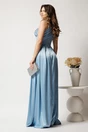 Rochie lunga bleu din tafta in clos cu strasuri la bust- Moze, 2, dyfashion.ro