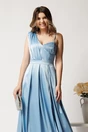 Rochie lunga bleu din tafta in clos cu strasuri la bust- Moze, 3, dyfashion.ro