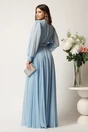 Rochie lunga bleu din voal in clos cu strasuri si franjuri la umeri, 3, dyfashion.ro