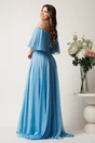 Rochie lunga bleu din voal in clos cu strasuri si tull in talie, 2, dyfashion.ro