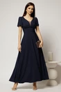 Rochie lunga bleumarin de ocazie cu decolteu adanc si maneci scurte evazate, 1, dyfashion.ro