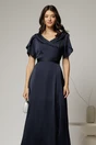 Rochie lunga bleumarin de ocazie din voal, 3, dyfashion.ro