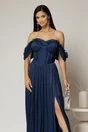 Rochie lunga bleumarin de ocazie din voal peliculizat cu bust tip corset, 3, dyfashion.ro