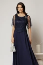 Rochie lunga bleumarin de seara din voal si aplicatii de paiete la bust, 3, dyfashion.ro
