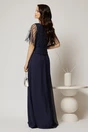 Rochie lunga bleumarin de seara din voal si aplicatii de paiete la bust, 2, dyfashion.ro