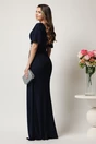 Rochie lunga bleumarin din lurex cu floare in talie si croi mulat, 3, dyfashion.ro