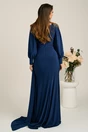 Rochie lunga bleumarin din lycra cu strasuri la bust, 2, dyfashion.ro