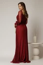 Rochie lunga bordo de seara din dantela cu strassuri pe talie si decolteu, 2, dyfashion.ro
