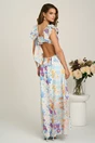 Rochie lunga cu imprimeu bleu si mov din voal in clos cu spatele gol si volanase, 2, dyfashion.ro
