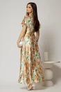 Rochie lunga de ocazie cu imprimeuri maro si verde din material satinat, 2, dyfashion.ro