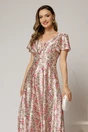 Rochie lunga de ocazie cu imprimeuri roz din material satinat, 3, dyfashion.ro